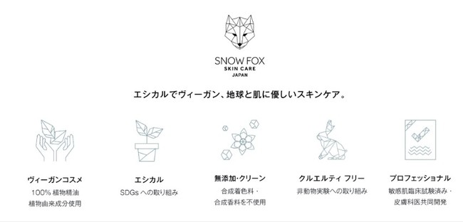 世界初 プレ＋プロバイオティクス両方配合　“美肌フローラ SAKE マスク”　9月17日発売開始のサブ画像6_Snow Fox Skincareロゴと５つの哲学